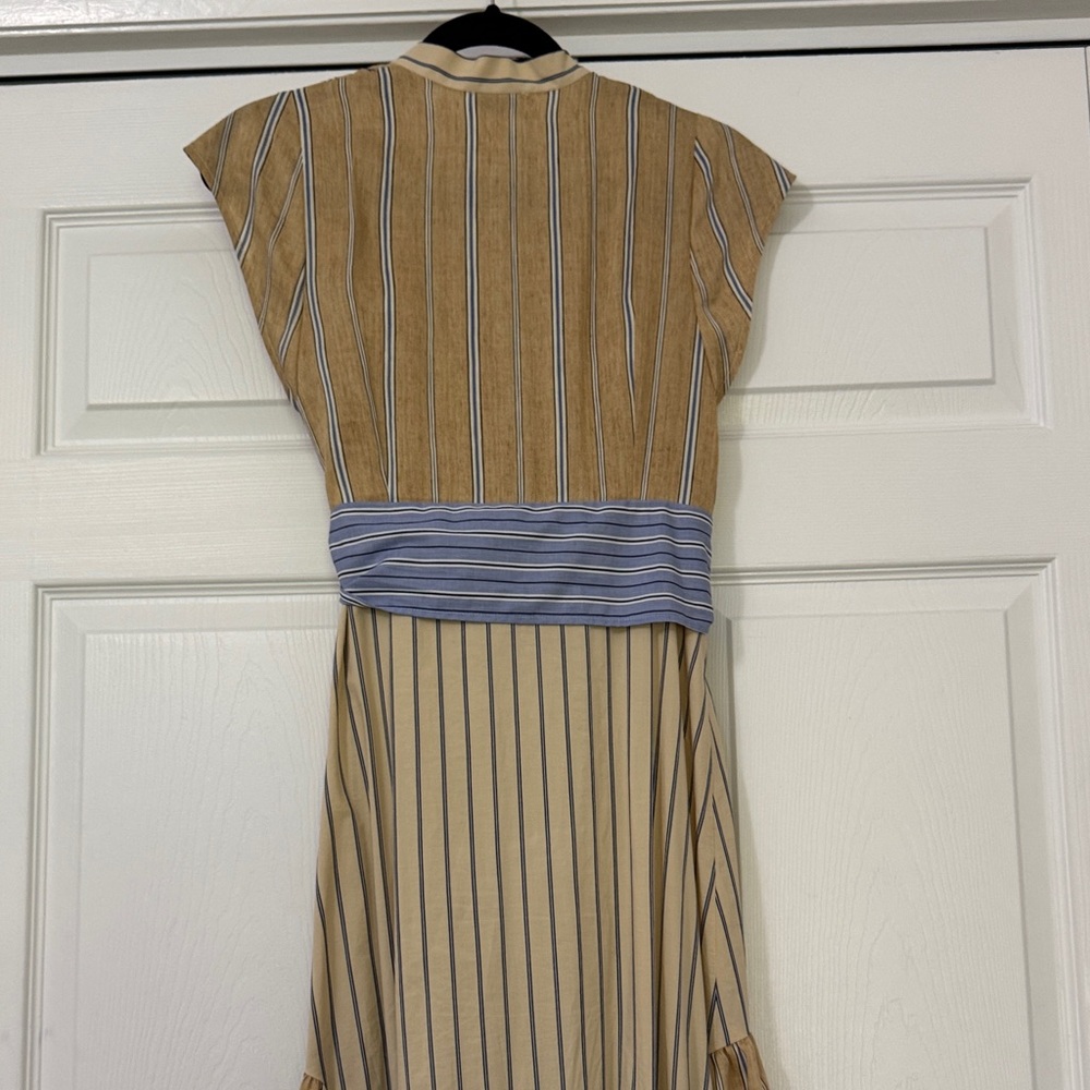 Sandro Tan and Blue Striped Midi Dress - Picture 6 of 10